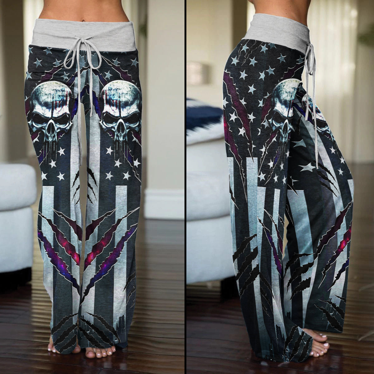 Metal Scary Skull Art Women's High-waisted Wide Leg Pants | Wonder Skull
