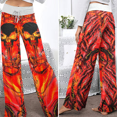 Volcanic Skull Art Women's High-waisted Wide Leg Pants