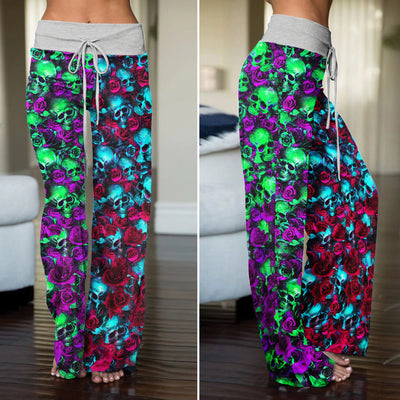 Gradient Skull Flower Dream Women's High-waisted Wide Leg Pants