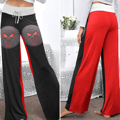 Crimson Gaze Skull Women's High-waisted Wide Leg Pants