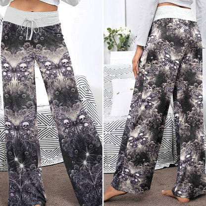 Celestial Gothic Skull Butterfly Women's High-waisted Wide Leg Pants