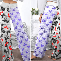 Pastel Skull Butterfly Diamond Women's High-waisted Wide Leg Pants