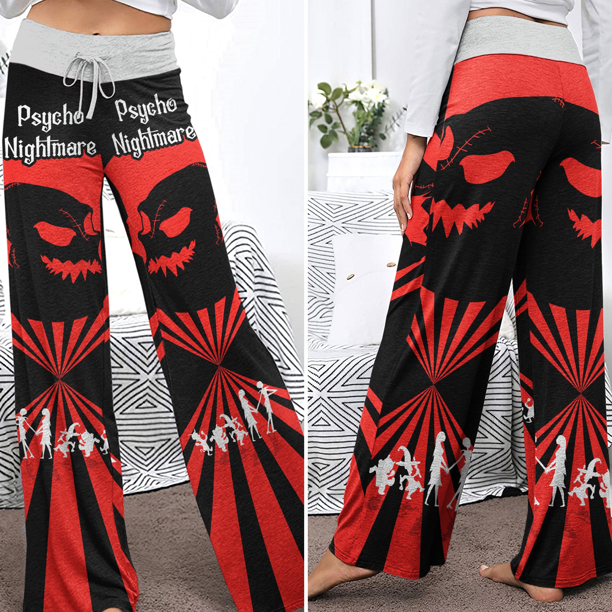 Red Moon Nightmare Art Women's High-waisted Wide Leg Pants