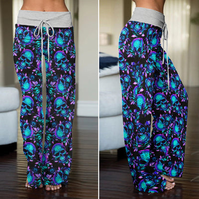 Midnight Royal Skull Rose Women's High-waisted Wide Leg Pants