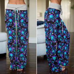 Midnight Royal Skull Rose Women's High-waisted Wide Leg Pants