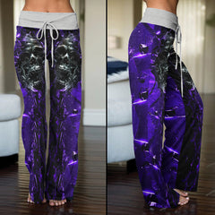 Purple Skull Broken Mirror Women's High-waisted Wide Leg Pants | Wonder Skull