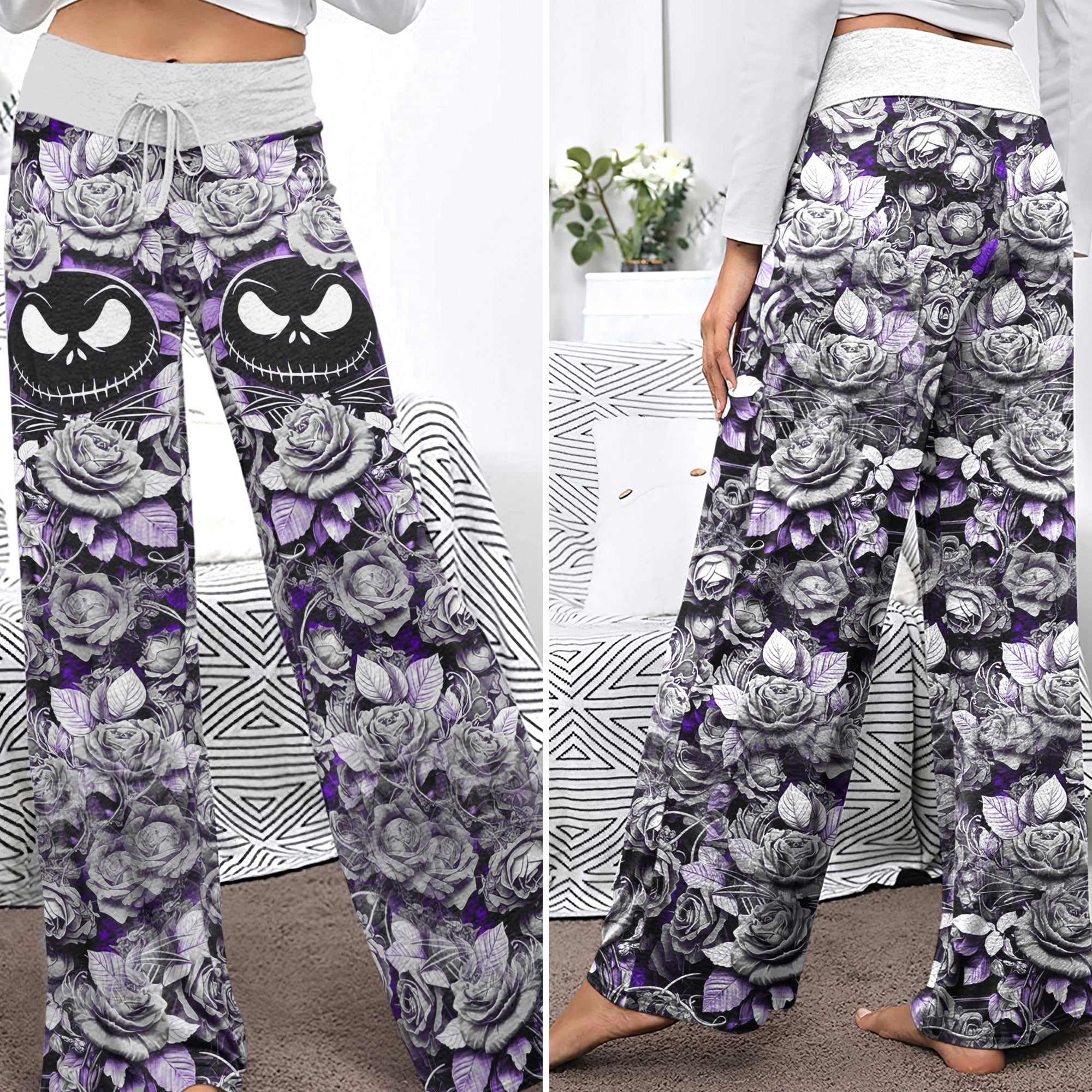 Violet Curse Gothic Skull Women's High-waisted Wide Leg Pants