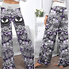 Violet Curse Gothic Skull Women's High-waisted Wide Leg Pants