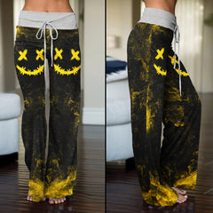 Yellow Abstract Emo Art Women's High-waisted Wide Leg Pants | Wonder Skull