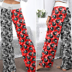 Red Retro Skull Bloom Women's High-waisted Wide Leg Pants