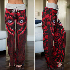 Red Skull Lip Pattern Women's High-waisted Wide Leg Pants