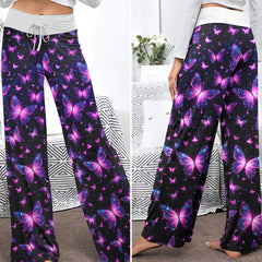 Pink Galactic Butterfly Pattern Women's High-waisted Wide Leg Pants
