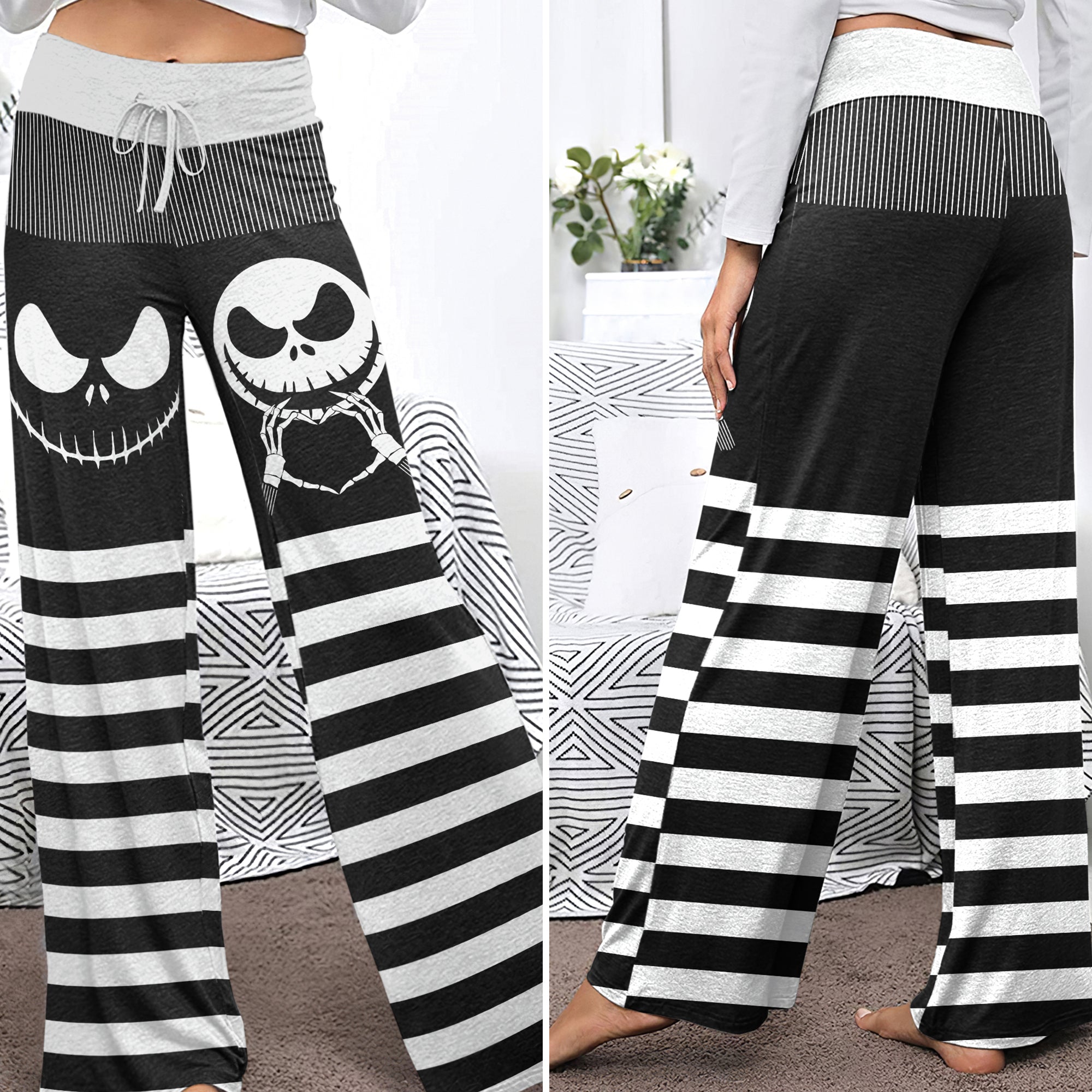 Gothic Grinline Art Women's High-waisted Wide Leg Pants