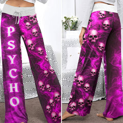 Amethyst Smoke Skull Art Women's High-waisted Wide Leg Pants