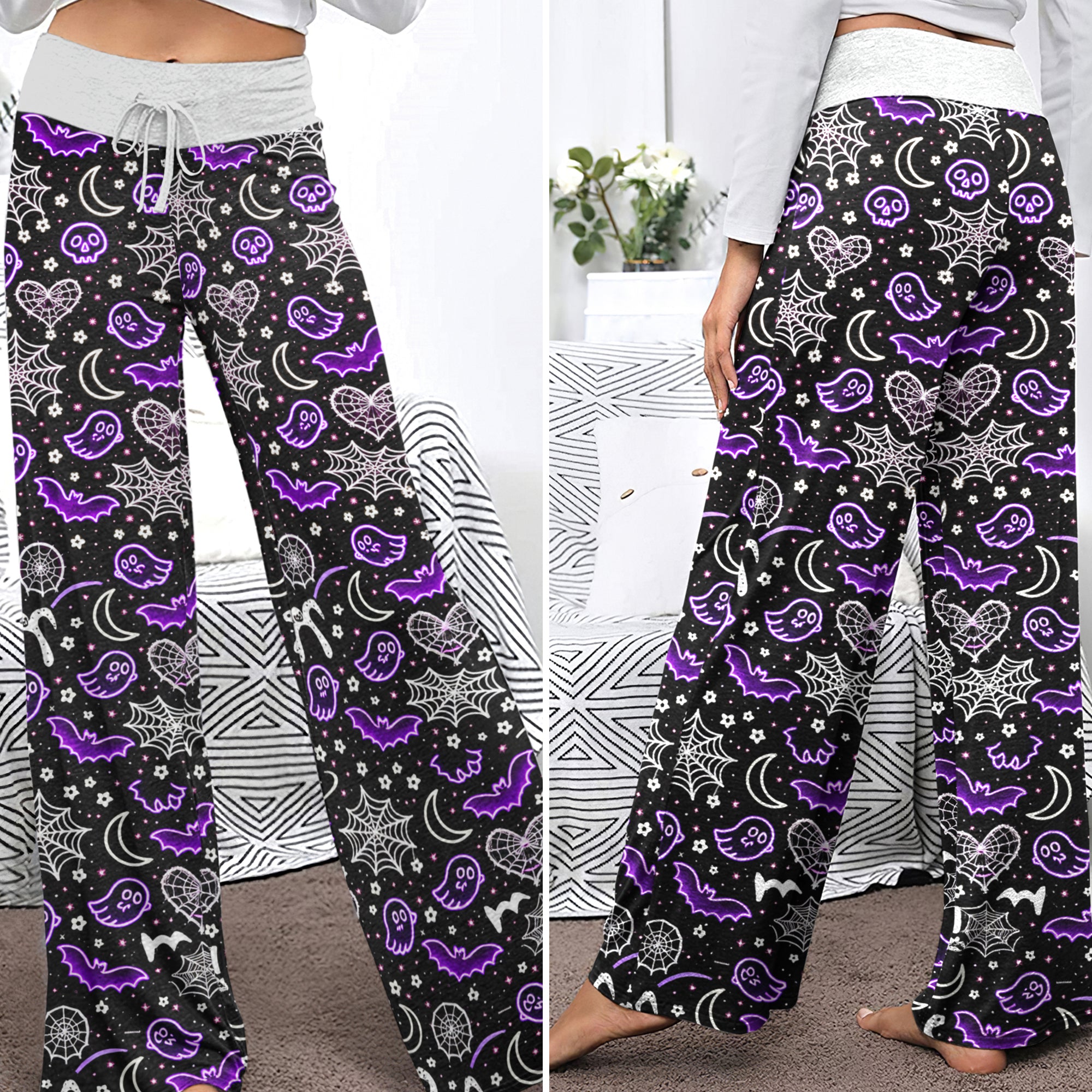 Spooky Pastel Goth Pattern Women's High-waisted Wide Leg Pants