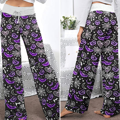 Spooky Pastel Goth Pattern Women's High-waisted Wide Leg Pants