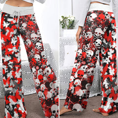 Crimson Chaos Skull Butterfly Women's High-waisted Wide Leg Pants