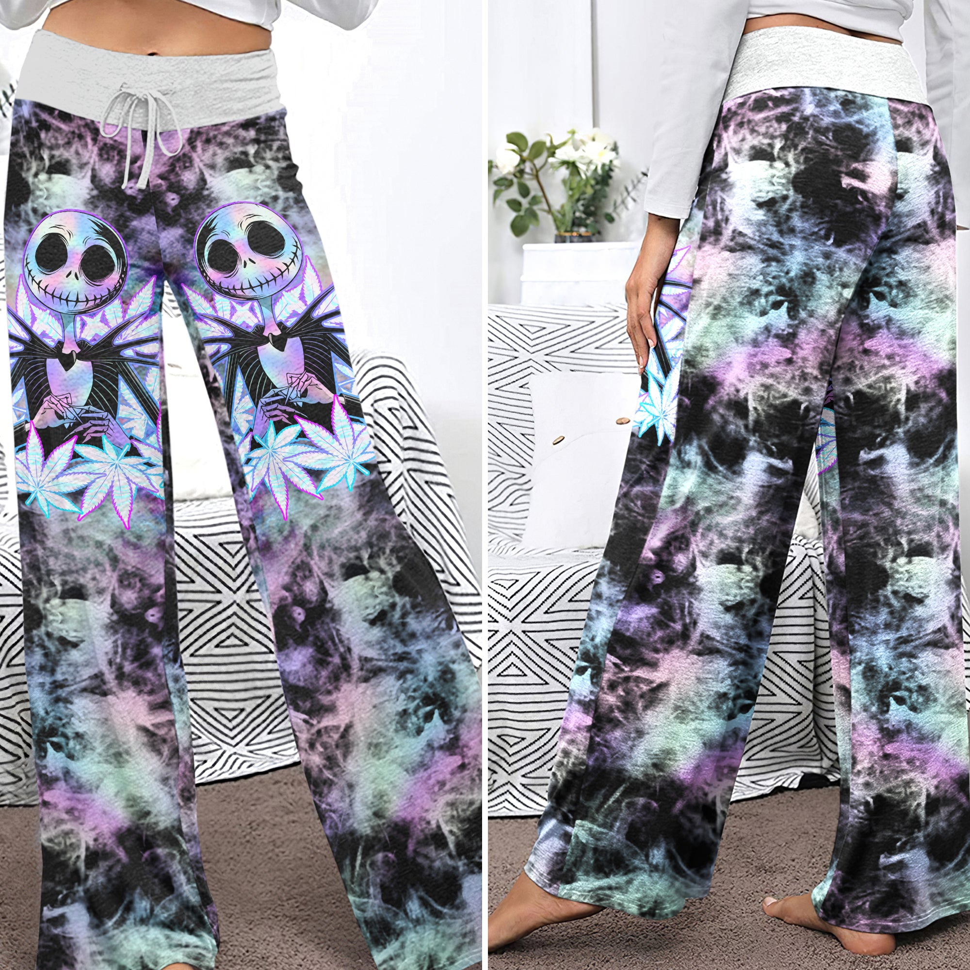 Creepy Skull Leaves Women's High-waisted Wide Leg Pants
