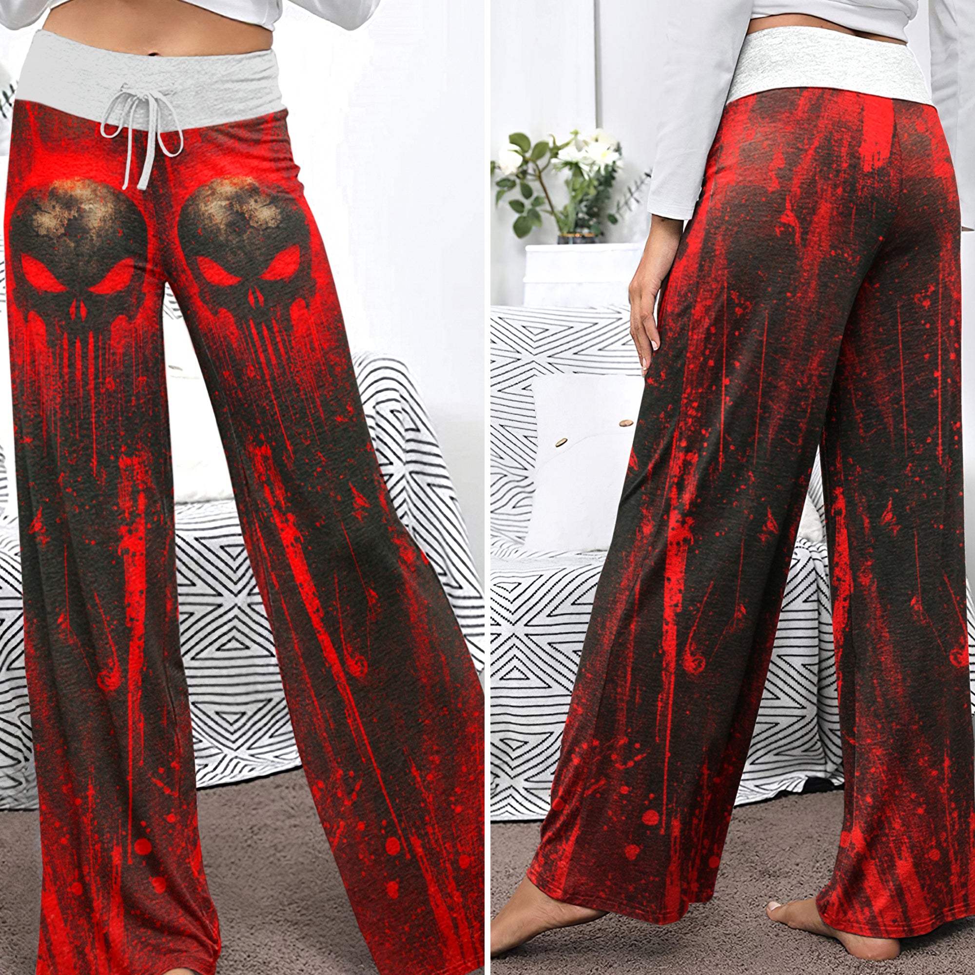Bloodlust Skull Art Women's High-waisted Wide Leg Pants