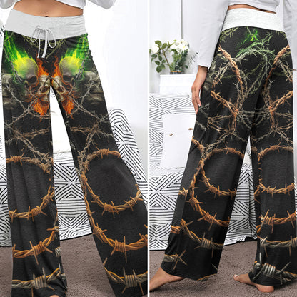 Barbed Trinity Skull Women's High-waisted Wide Leg Pants