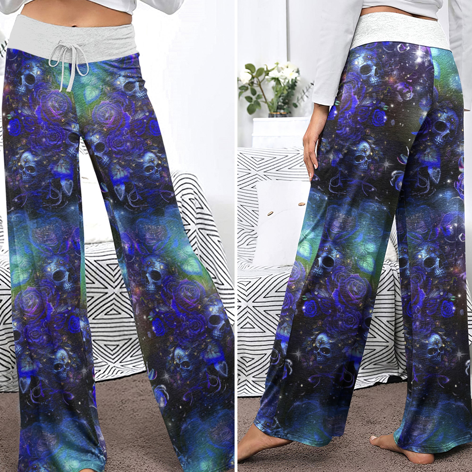 Purple Galaxy Skull Women's High-waisted Wide Leg Pants