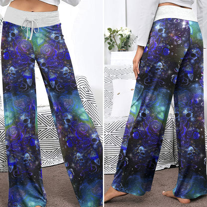 Purple Galaxy Skull Women's High-waisted Wide Leg Pants