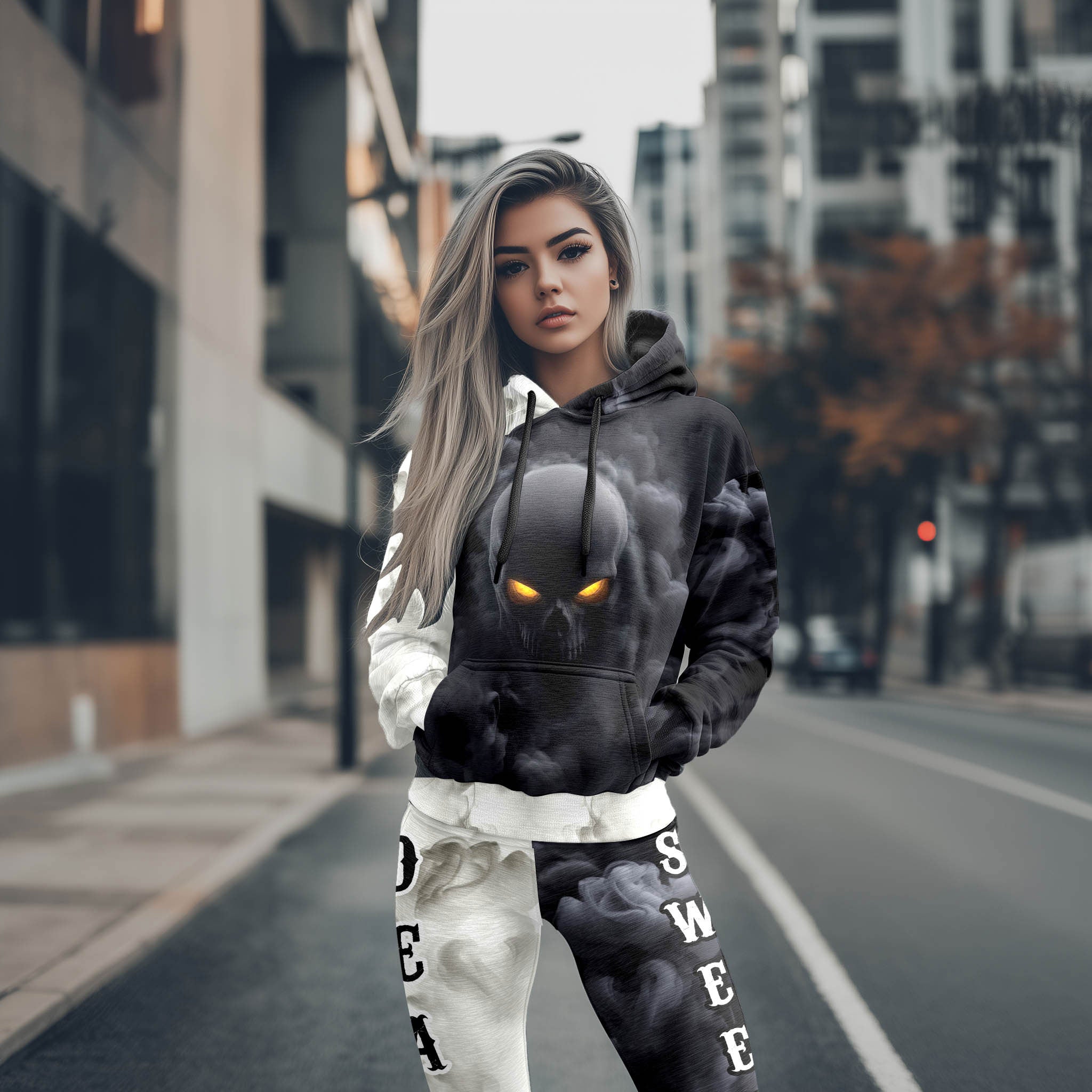 Women Hoodie and Leggings, Sweet Death Smoke Outwear Pants Outfit