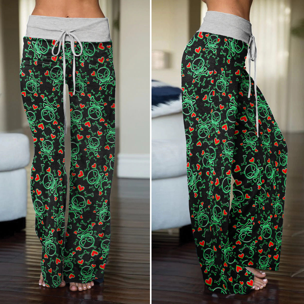 Gothic Glow Skull Rush Women's High-waisted Wide Leg Pants