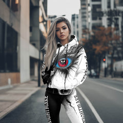 Women Hoodie and Leggings, Cracked Skull Eye Outwear Pants Outfit