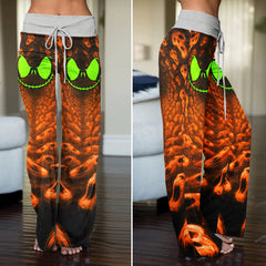 Infinite Orange Skull Art Women's High-waisted Wide Leg Pants