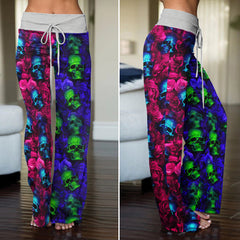 Gothic Rose Skull Garden Women's High-waisted Wide Leg Pants