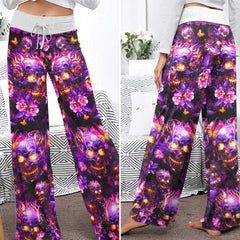 Violet Inferno Skulls Women's High-waisted Wide Leg Pants