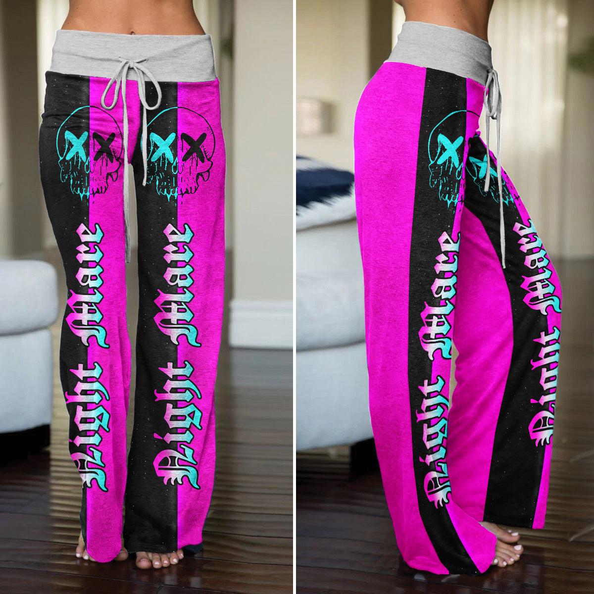 Purple Skull Night Women's High-waisted Wide Leg Pants