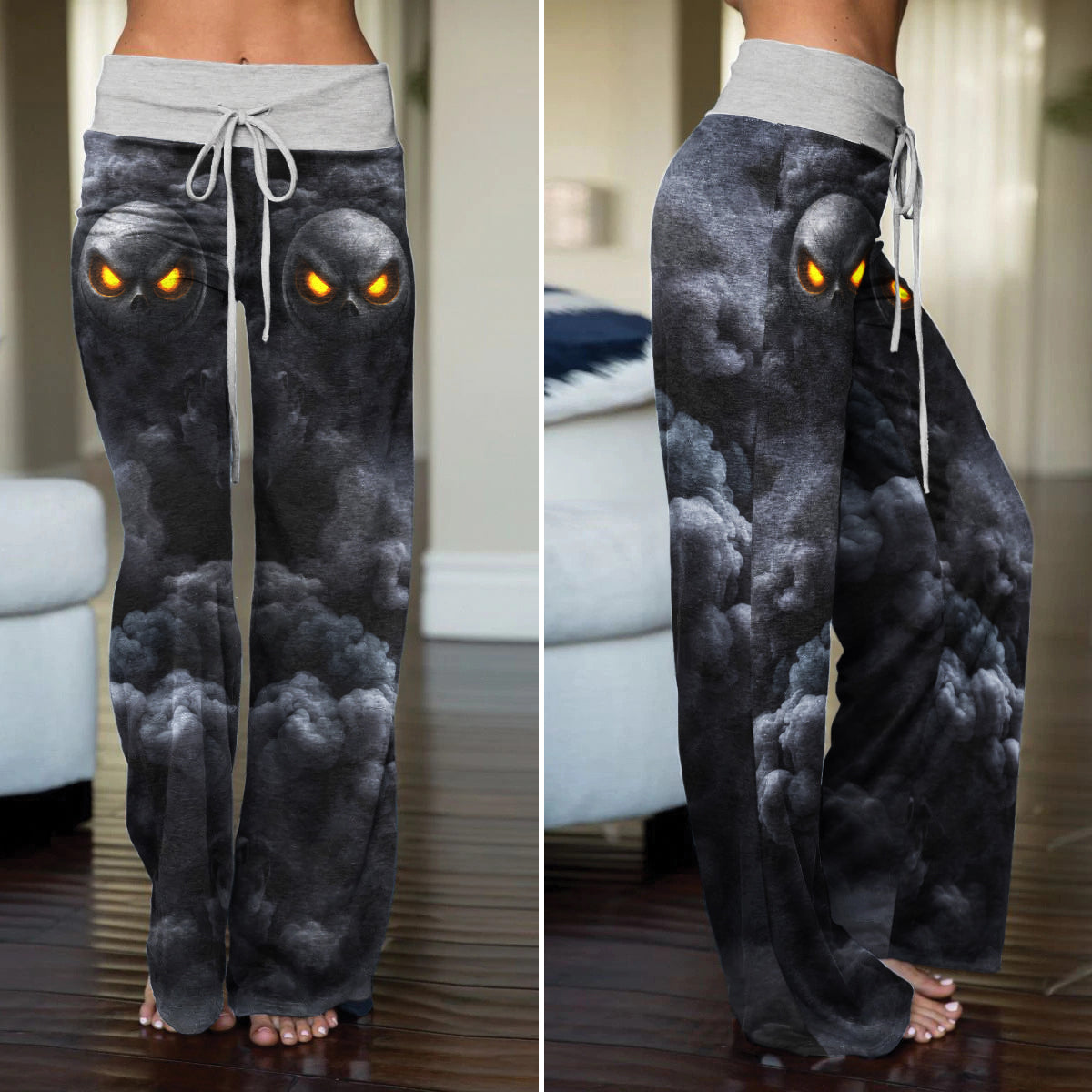 Shadow Grin Skull Women's High-waisted Wide Leg Pants