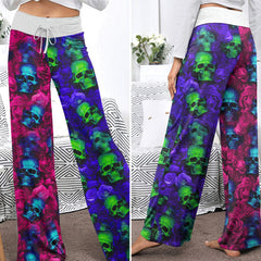 Gothic Rose Skull Garden Women's High-waisted Wide Leg Pants