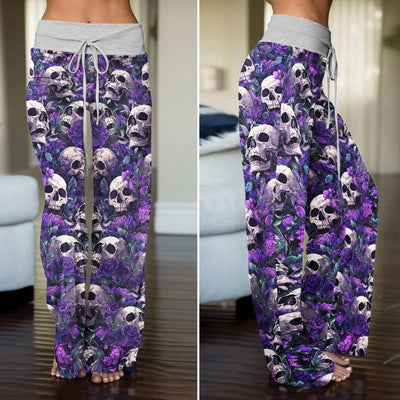 Violet Gothic Skull Garden Women's High-waisted Wide Leg Pants