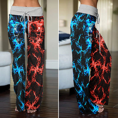 Eternal Flame Skull Art Women's High-waisted Wide Leg Pants