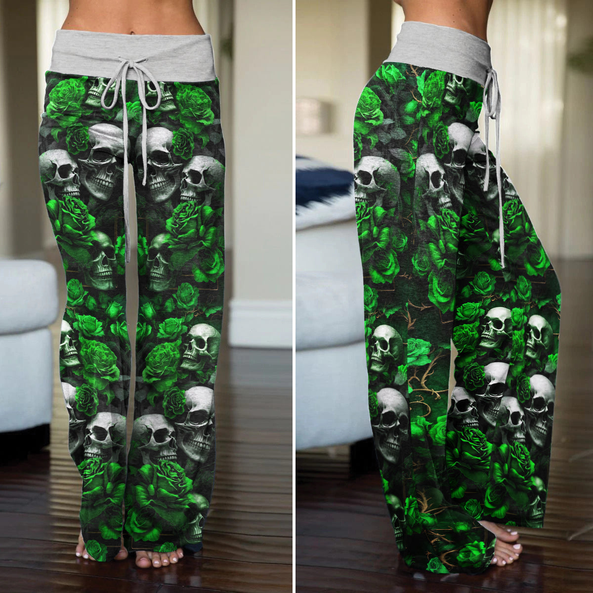 Gothic Skull Verdant Whisper Women's High-waisted Wide Leg Pants