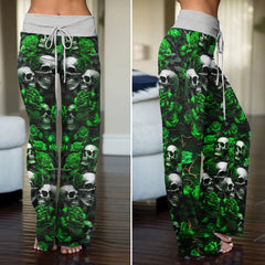 Gothic Skull Verdant Whisper Women's High-waisted Wide Leg Pants