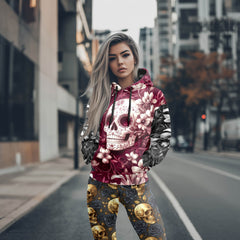 Women Hoodie and Leggings, Velvet Skull Garden Outwear Pants Outfit