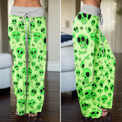 Lime Doodle Skull Dance Women's High-waisted Wide Leg Pants