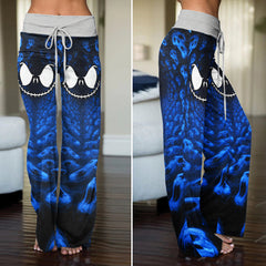Infinite Blue Skull Art Women's High-waisted Wide Leg Pants