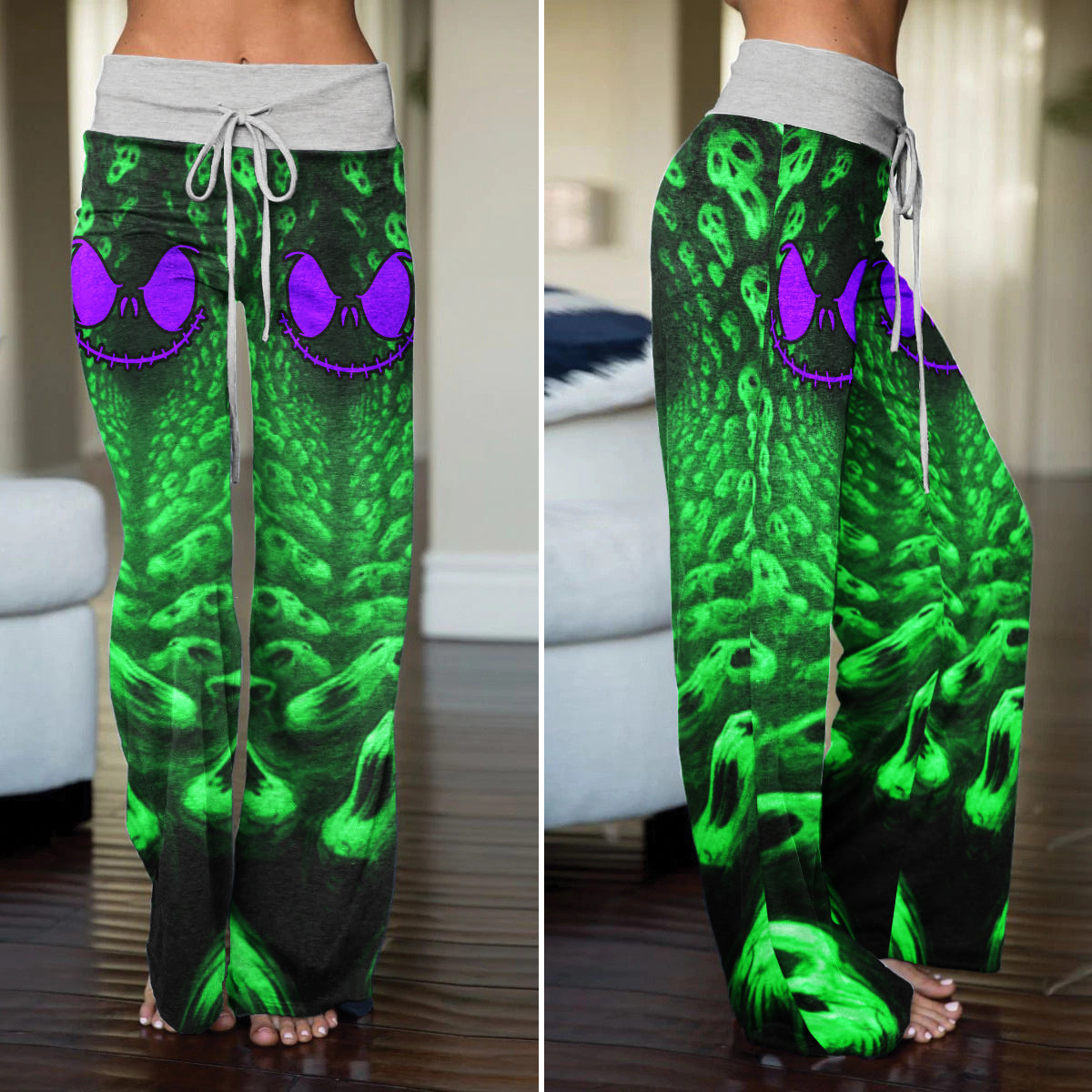 Infinite Neon Skull Art Women's High-waisted Wide Leg Pants