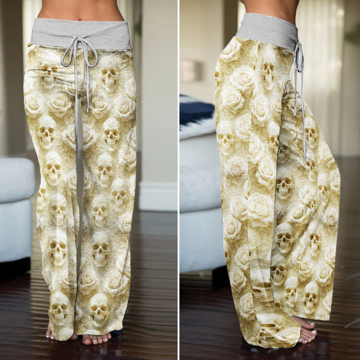 Skull Rose Garden Grace Women's High-waisted Wide Leg Pants