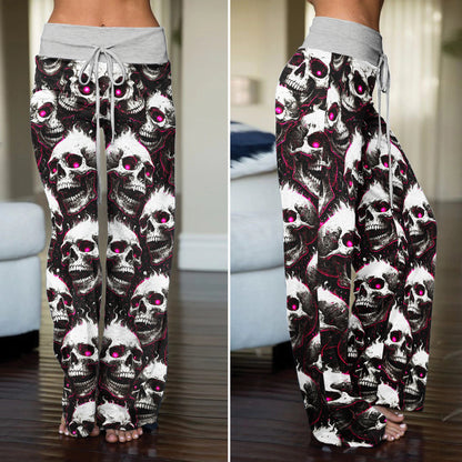 Fiery Skull Pink Eyes Women's High-waisted Wide Leg Pants