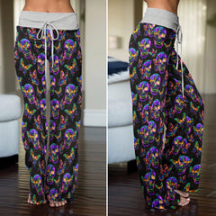 Abstract Skull Butterfly Women's High-waisted Wide Leg Pants