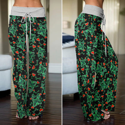 Midnight Glow Skulls Butterfly Women's High-waisted Wide Leg Pants