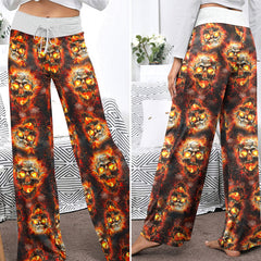 Hellfire Scorch Skulls Pattern Women's High-waisted Wide Leg Pants