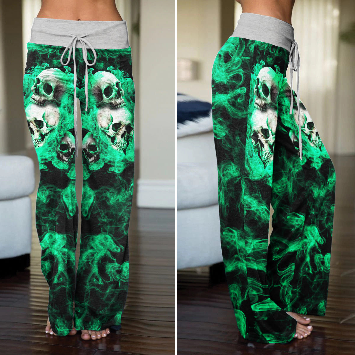 Green Soul Skull Women's High-waisted Wide Leg Pants