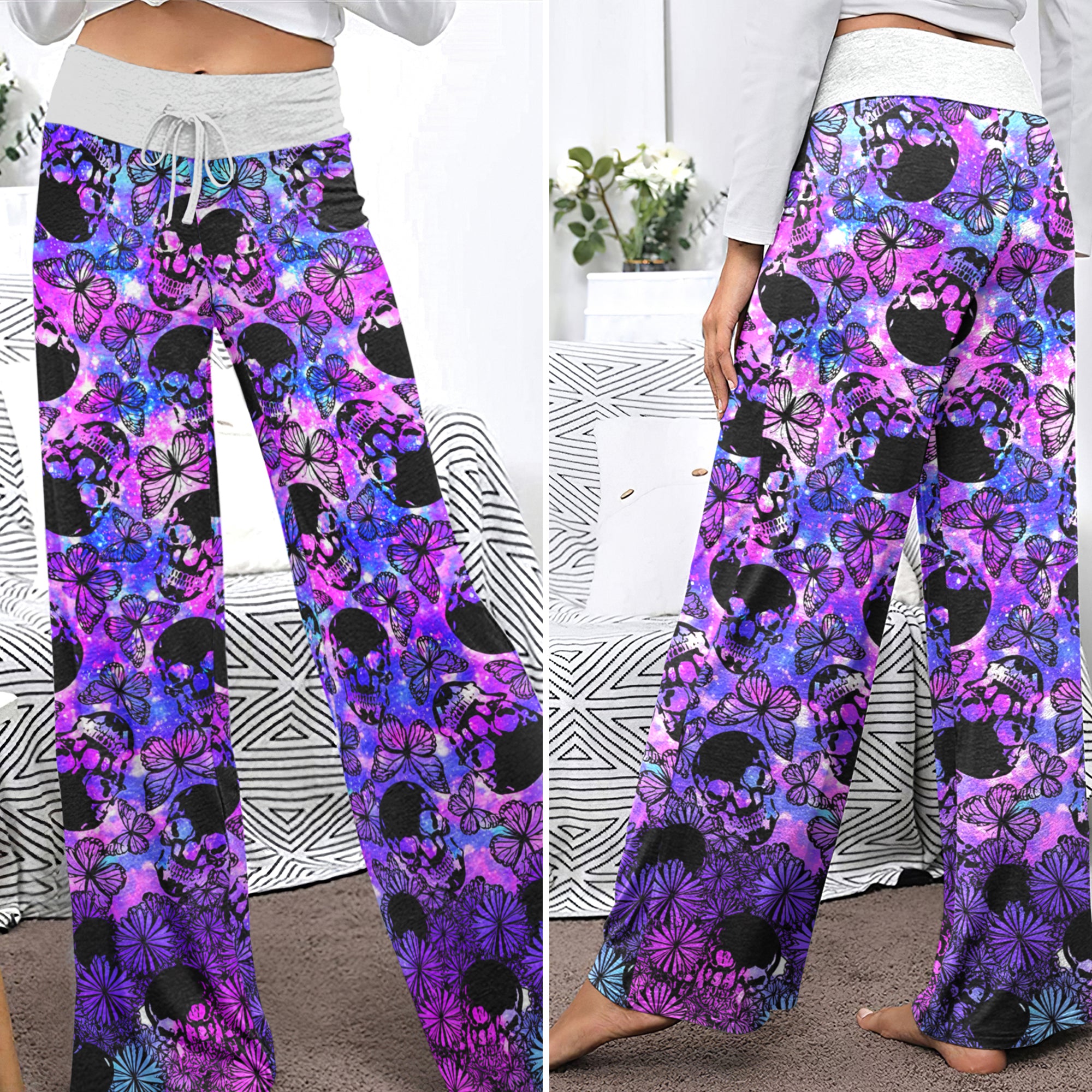 Galaxy Skull Butterfly Dream Women's High-waisted Wide Leg Pants